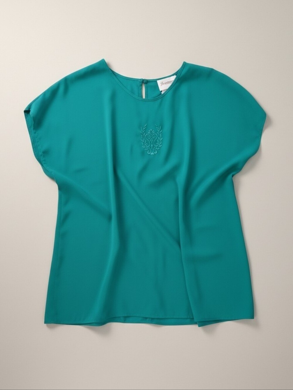 Joanna Plus Teal Garden Breeze Embroidered Leaves Accent Tunic – Size 18W